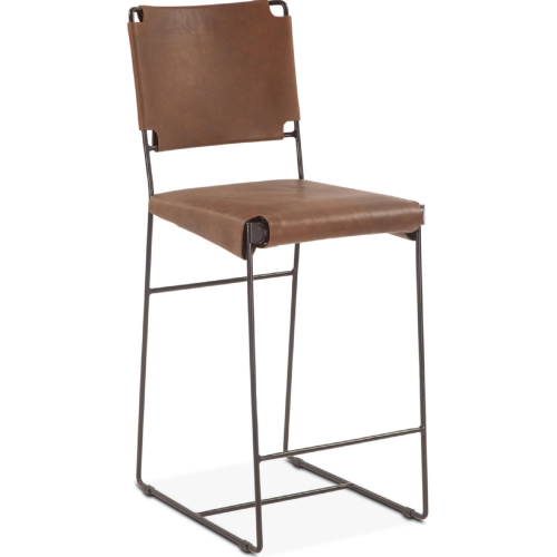 Melbourne 17" Counter Chair in Brown Buffalo Leather & Iron