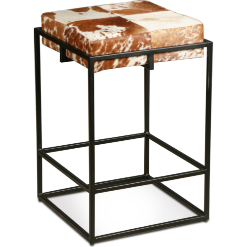 Melbourne 17" Backless Counter Stool in Brown Cowhide Leather & Iron