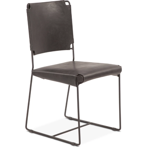 Melbourne Dining Chair in Black Buffalo Top Grain Leather & Black Reclaimed Iron
