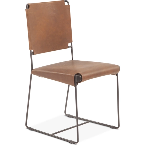 Melbourne Dining Chair in Brown Buffalo Top Grain Leather & Black Iron