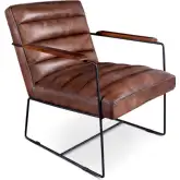 Melbourne Accent Chair in Antique Whiskey Brown Top Grain Leather & Black Iron