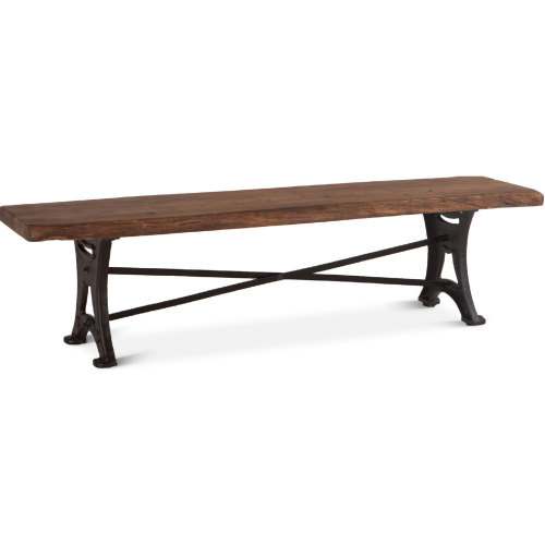 Blayne 90" Live Edge Dining Bench in Walnut Finish Wood & Reclaimed Iron