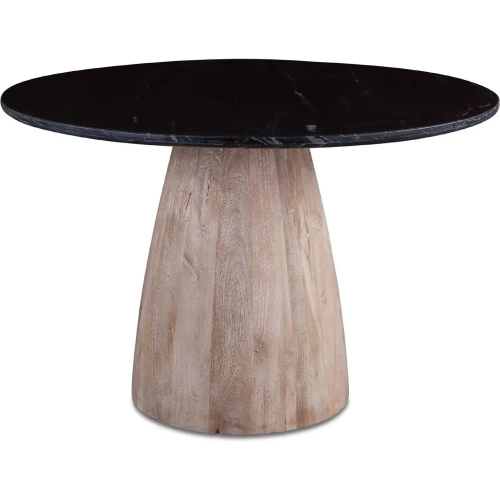 Palm Desert 48" Round Gathering Dining Table in Black Marble & Wash Wood