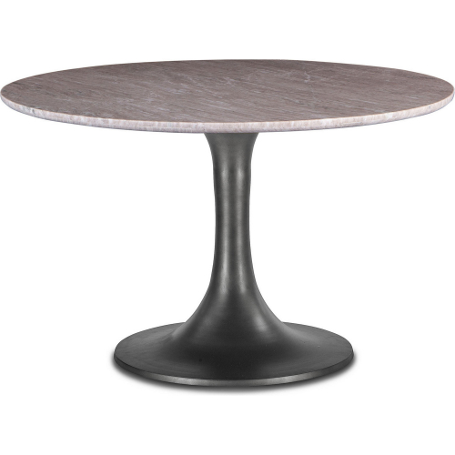 Palm Desert Dining Table in Brown Marble & Gunmetal Steel Tulip Base