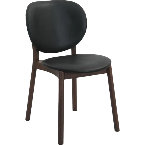 Parker Round Back Dining Chair in Black Top Grain Leather & Wood (Set of 2)