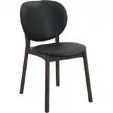 Parker Round Back Dining Chair in Black Top Grain Leather & Wood (Set of 2)