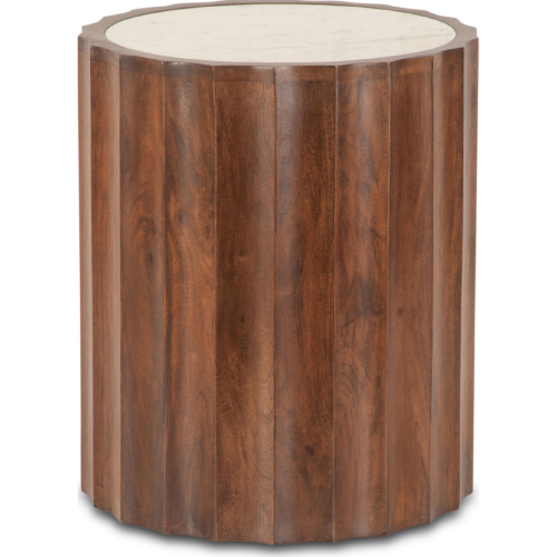 Lisbon Side Table in White Marble & Brown Finish Mango Wood
