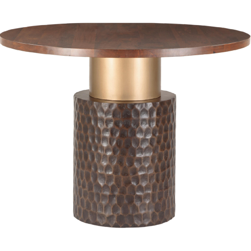 Vallarta 48" Carved Gathering Dining Table in Multi Finish Wood & Bronze