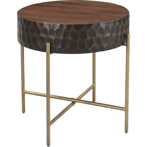 Vallarta 24" Carved Side Table in Two Tone Mango Wood & Bronze