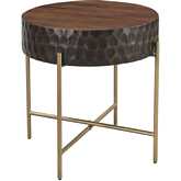 Vallarta 24" Carved Side Table in Two Tone Mango Wood & Bronze