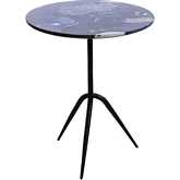 Glacier 18" Side Table in Norigo Multicolor Black Marble & Black Iron