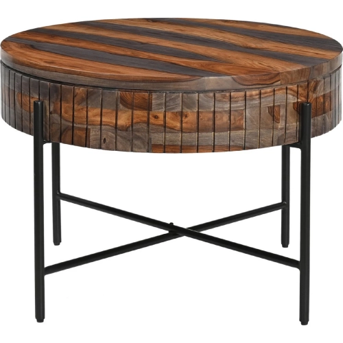 Summit 28" Round Coffee Table in Capri Sheesham Wood & Black Iron