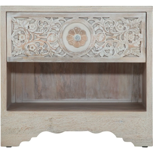 Haveli 26" Nightstand in Carved Heirloom White Mango Wood