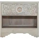 Haveli 26" Nightstand in Carved Heirloom White Mango Wood