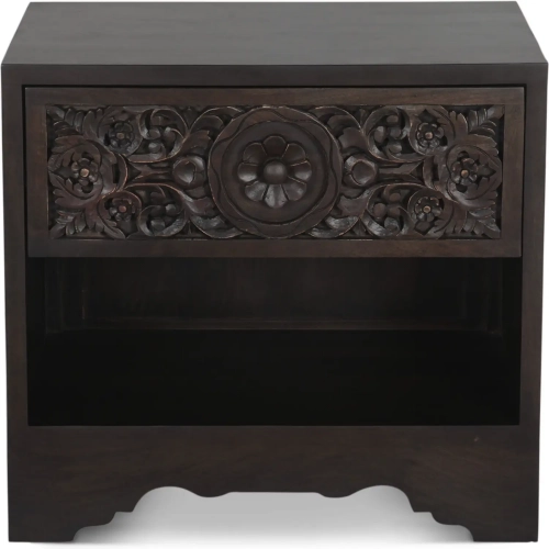 Haveli 26" Nightstand in Carved Vintage Brown Mango Wood