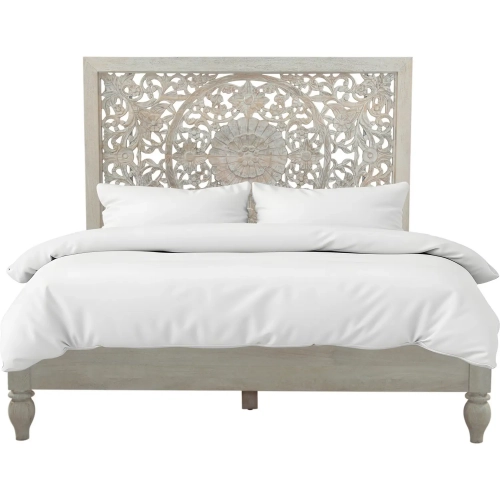 Haveli King Bed in Hand Carved Heirloom White Mango Wood