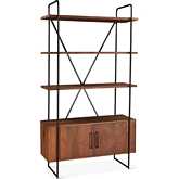 Halden Tall Bookcase in Pecan Brown Mango Wood & Black Iron