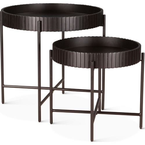 Halden Nesting Tray Tables in Matte Black Mango Wood & Black Iron