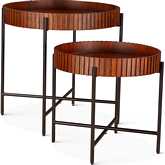 Halden Nesting Tray Tables in Pecan Brown Mango Wood & Black Iron