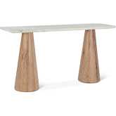 Caldera Console Table in White Travertine & Light Wood