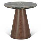 Caldera Side Table in Black Lava Marble & Dark Wood
