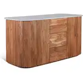 Kensington 68" Kitchen Island in White Marble & Natural Acacia Wood