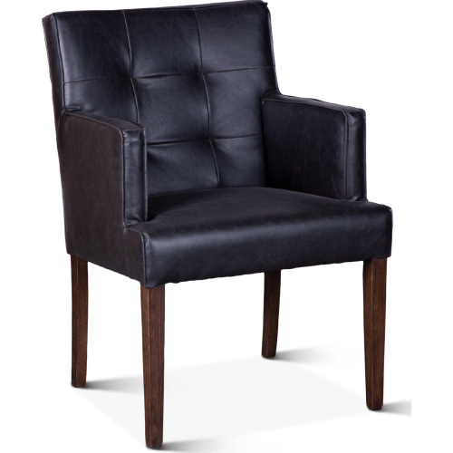 Aven Dining Arm Chair in Black Vegan Leather & Dark Wood Legs