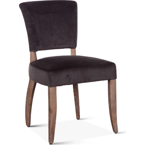 Portia Dining Chair in Dark Gray Velvet & White Wash Wood (Set of 2)
