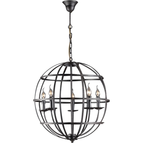 Heritage 24" Ceiling Pendant Light in Black Rustic Iron Globe