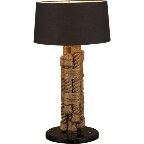 Heritage Table Lamp in Rope, Black Marble & Black Fabric