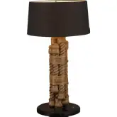 Heritage Table Lamp in Rope, Black Marble & Black Fabric