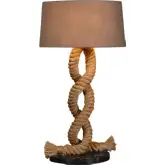 Heritage Table Lamp in Rope, Black Marble & Beige Fabric