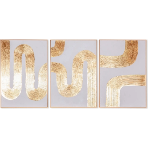 Pulse Pattern Hand Painted Framed Triptych Wall Art in Gold & White