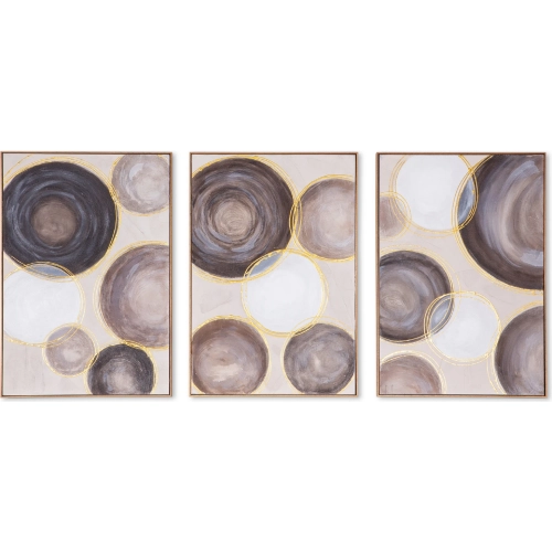 Celestial Spheres Hand Painted Framed Triptych Wall Art in Multicolor