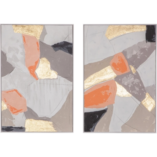 Muted Mosaic 1 Hand Painted Framed Diptych Wall Art in Multicolor