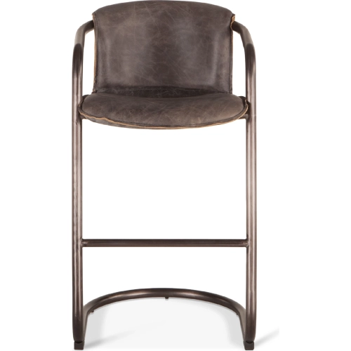 Chiavari Bar Stool Chair in Distressed Black Leather & Brushed Gunmetal (Set of 2)