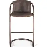 Chiavari Bar Stool Chair in Distressed Black Leather & Brushed Gunmetal (Set of 2)
