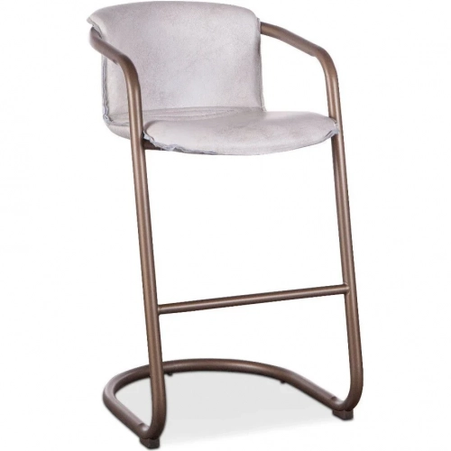 Chiavari Bar Stool Chair in Distressed White Top Grain Leather & Brushed Bronze (Set of 2)