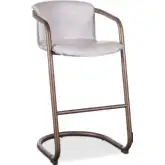 Chiavari Bar Stool Chair in Distressed White Top Grain Leather & Brushed Bronze (Set of 2)