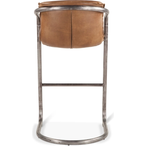 Chiavari Bar Stool Chair in Distressed Chestnut Brown Leather & Brushed Gunmetal (Set of 2)