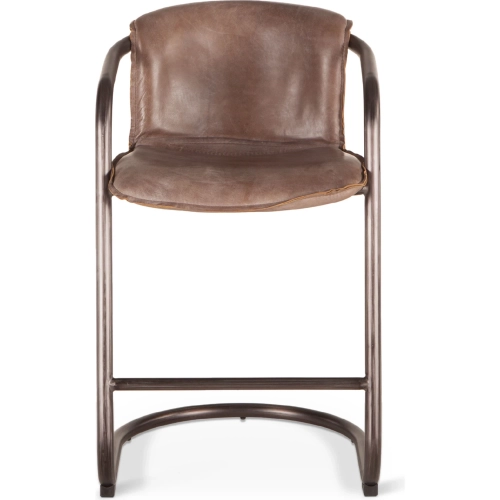 Chiavari Counter Stool Chair in Distressed Jet Brown Leather & Brushed Gunmetal (Set of 2)