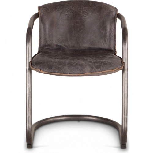 Chiavari Dining Chair in Distressed Black Leather & Brushed Gunmetal (Set of 2)