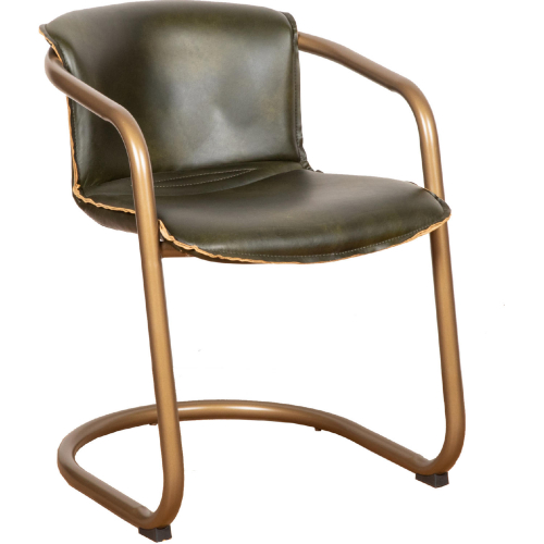 Chiavari Dining Chair in Distressed Green Top Grain Leather & Metal (Set of 2)