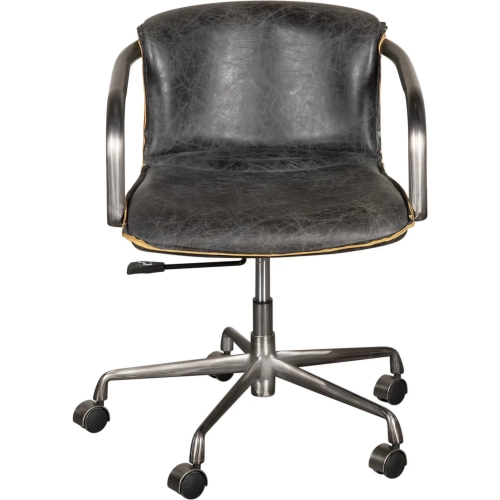 Chiavari Swivel Office Chair in Antique Ebony Black Leather & Antique Zinc