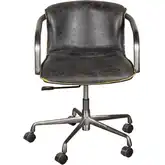 Chiavari Swivel Office Chair in Antique Ebony Black Leather & Antique Zinc