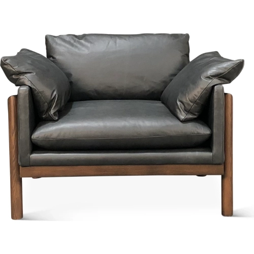 Newark Accent Chair in Charme Black Leather & Wood