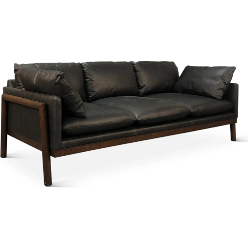 Newark Sofa in Charme Black Leather & Wood
