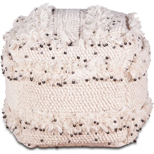 Algiers Square Ottoman in White Fabric with Sequins