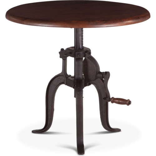 Artezia 24" Adjustable Crank Side Table in Walnut Finish Acacia Wood & Iron