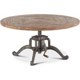 Artezia 42" Round Adjustable Crank Coffee Table in Reclaimed Teak & Iron
